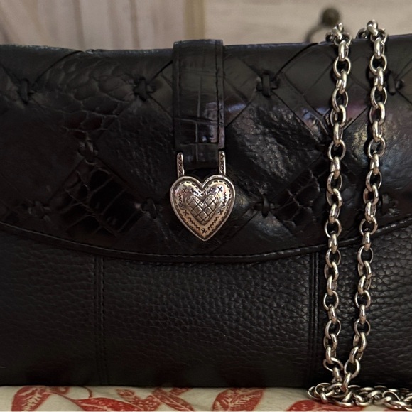 Brighton Handbags - Brighton Romag Black Leather Shoulder Bag with Silver Heart Clasp